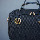 Bolsa da Mamãe - Palha Preta com Detalhes em Couro Verniz