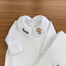 Saída De Maternidade Masculina Bebê Tricô Branco